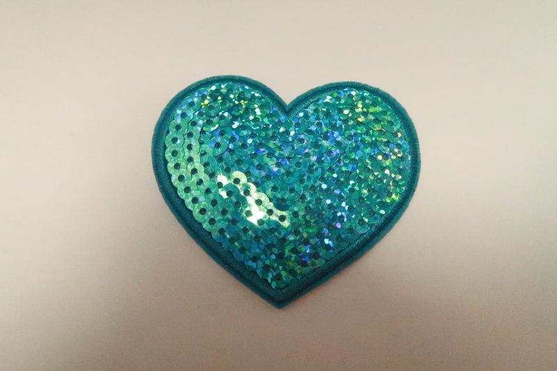 Embleem badges, strijk paillette, hart, aqua