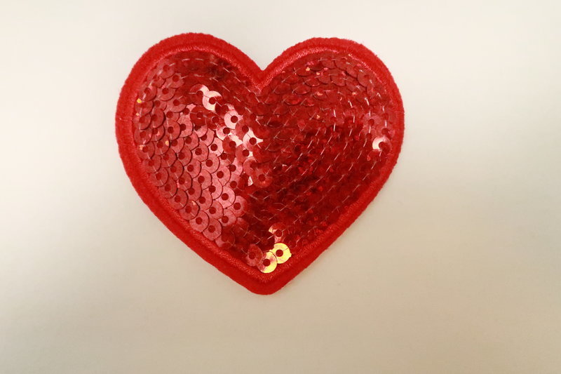 Embleem badges, strijk paillette, hart, rood