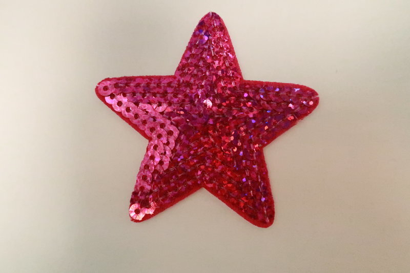 Embleem badges, strijk paillette, ster, fuchia