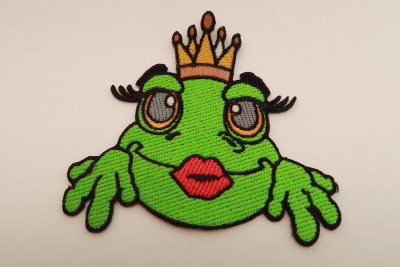 Embleem borduur Oeteldonk, kikker met kroon mondje