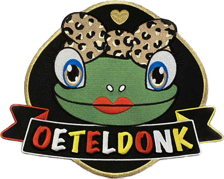 Rugembleem kikker met panterstrikje oeteldonk