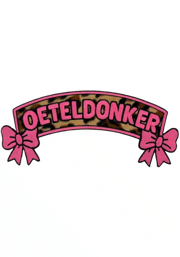Oeteldonk-Rugembleem-Roze-Panter-Boog-Met-Strikjes