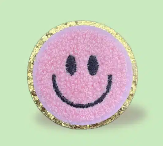 Embleem-smiley-roze-paillet